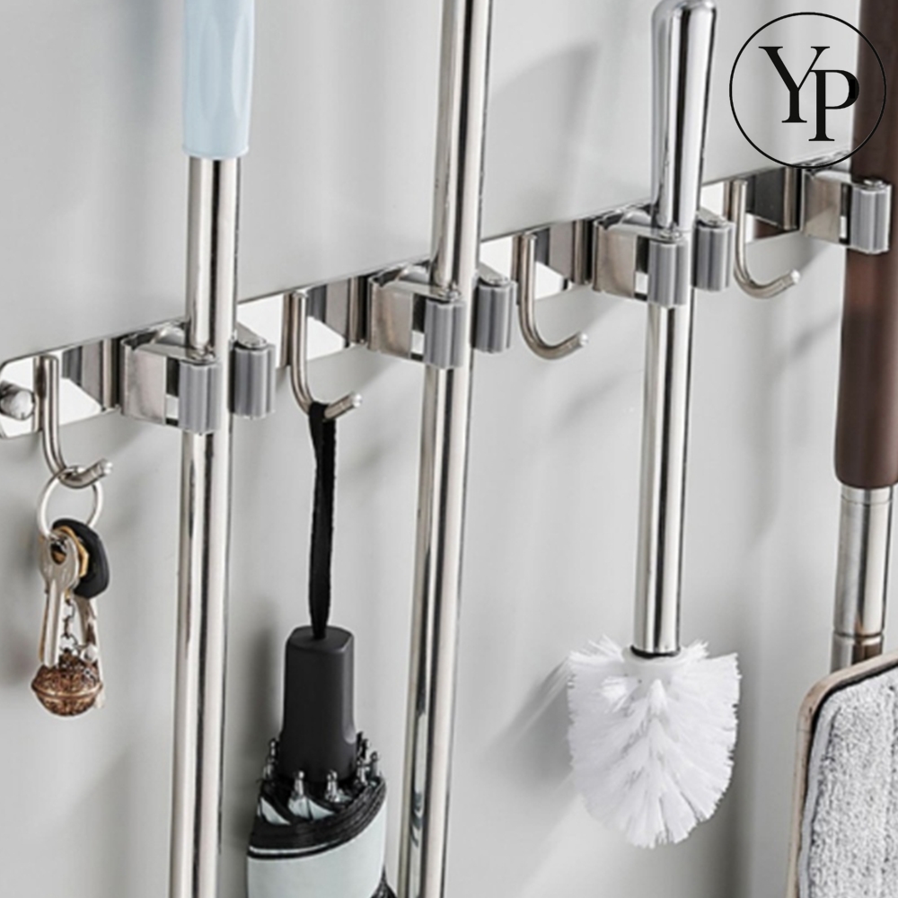 스테인레스 청소 도구 걸이 5구 6구 대걸레 밀대 학교 사무실 정리 거치대 후크