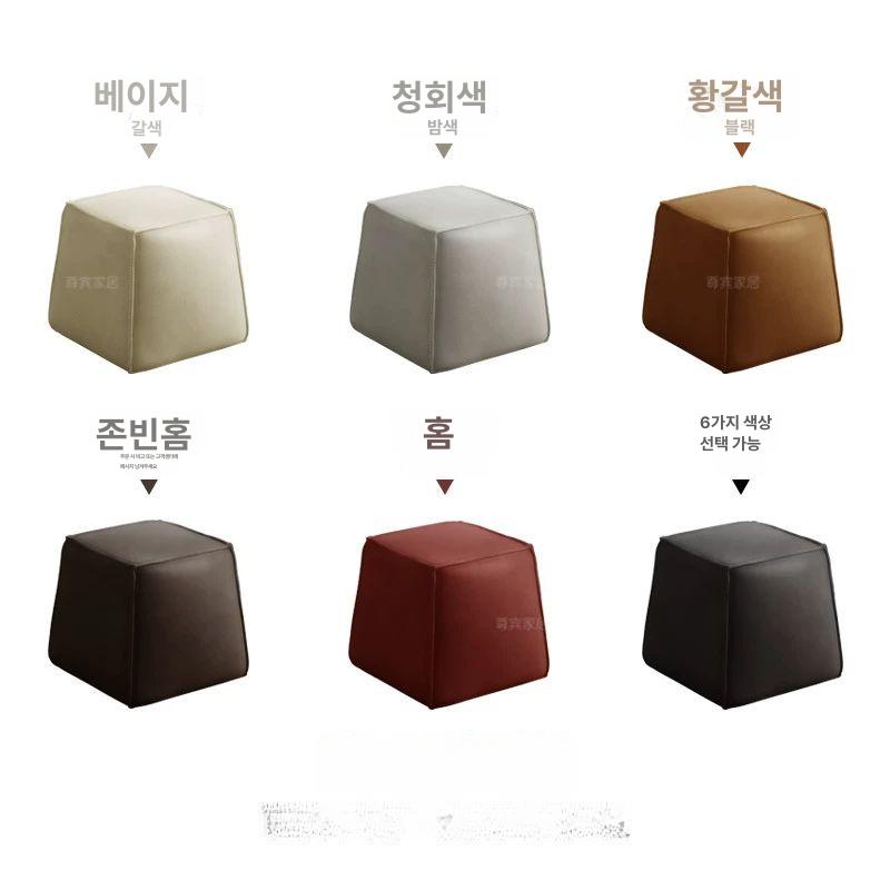 북유럽 가죽 스툴 황소 빈백 낮은 인테리어 인조 베이지 거실가구 수입 중두꺼운 황소 베이지옐로우 전정피 - 상세 이미지 3