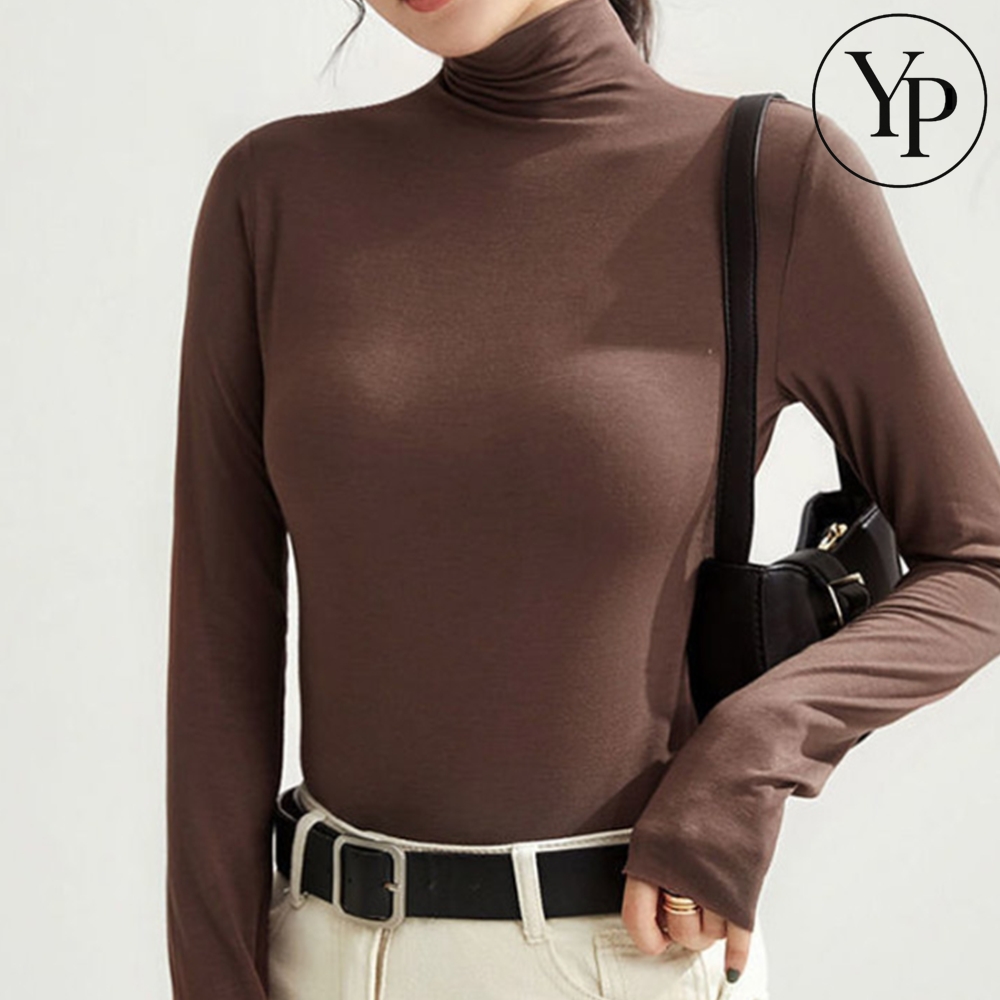 여성 슬림 하프넥 티셔츠 레이어드 이너 폴라티 겨울 방한 보온 반하이넥 반목티 - 상품 이미지