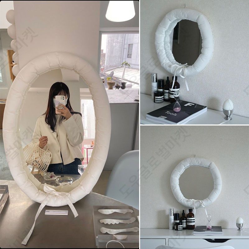 패딩거울 쿠션 미러 원형 60cm 50cm 인테리어 욕실거울 - 상세 이미지 4