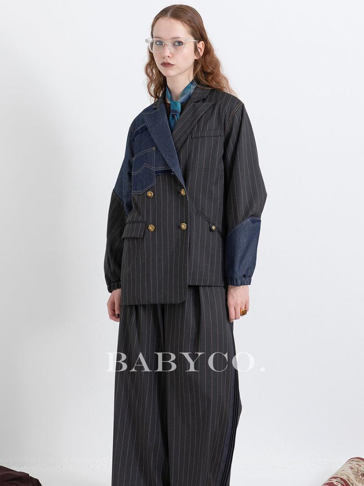 여성 가을 캐주얼 정장 자켓 블레이저 재킷 데님 패치 미니멀 일본 디자이너 BABYCO STUDIO 이미지 7