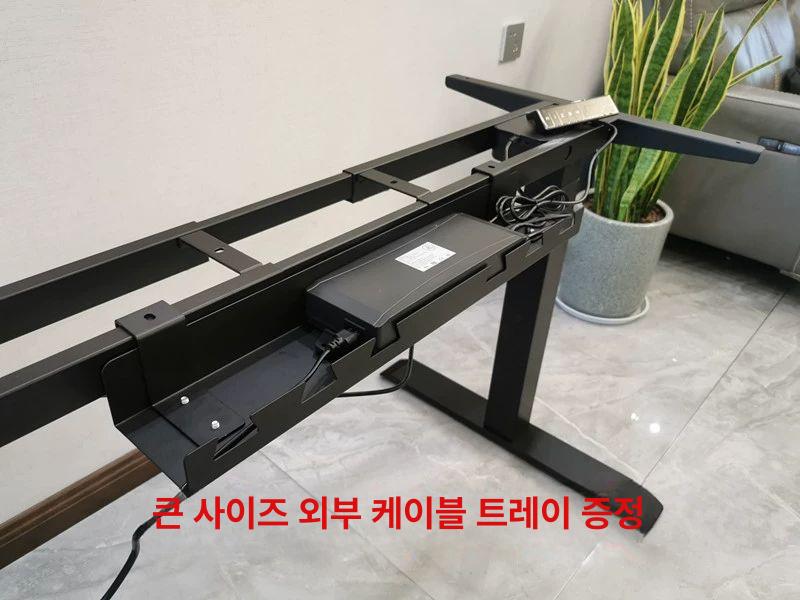 전동 모션데스크 졸음방지책상 컴퓨터책상 수동 키다리 노트북 조절 책상 블랙 T자형 506070cm지름 듀얼 모터 3단 다리 케이블트레이포함 - 상세 이미지 4