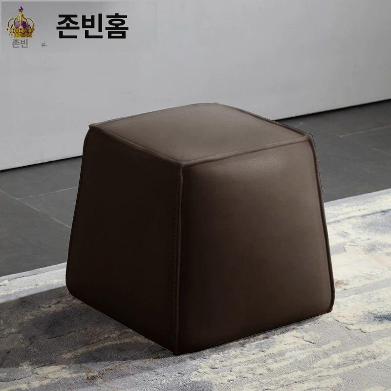 북유럽 가죽 스툴 황소 빈백 낮은 인테리어 인조 베이지 거실가구 수입 중두꺼운 황소 베이지옐로우 전정피 - 상세 이미지 5