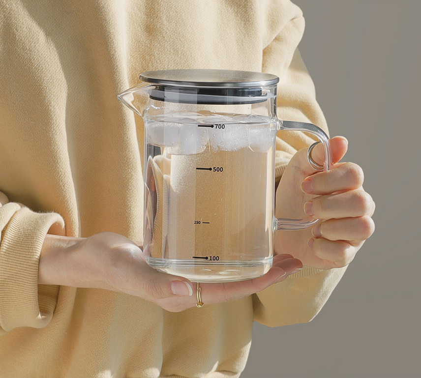 스텐뚜껑 내열유리 원형물병 700ml - 메인 이미지