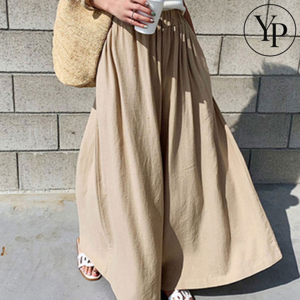 린넨 밴딩 와이드 통 팬츠 여성 여름 몸빼 쿨 여름 꾸안꾸 롱 치마 바지