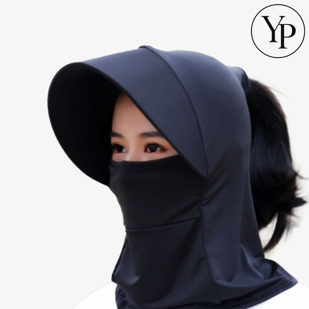 챙넓은 와이드 썬캡 모자 안면 햇빛 가리개 메쉬 마스크 골프 등산 라이딩 페이스 마스크 - 메인 이미지