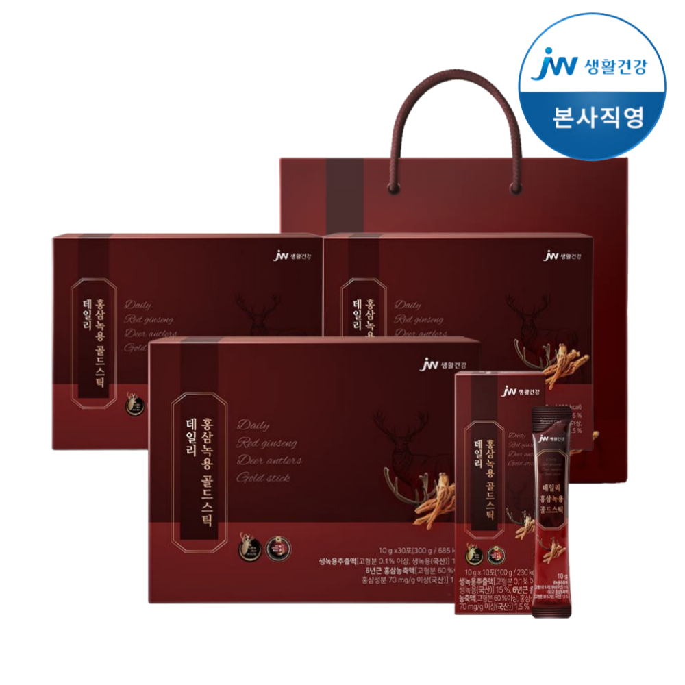 JW생활건강 데일리 홍삼녹용 골드스틱 10g x 30포, 3개