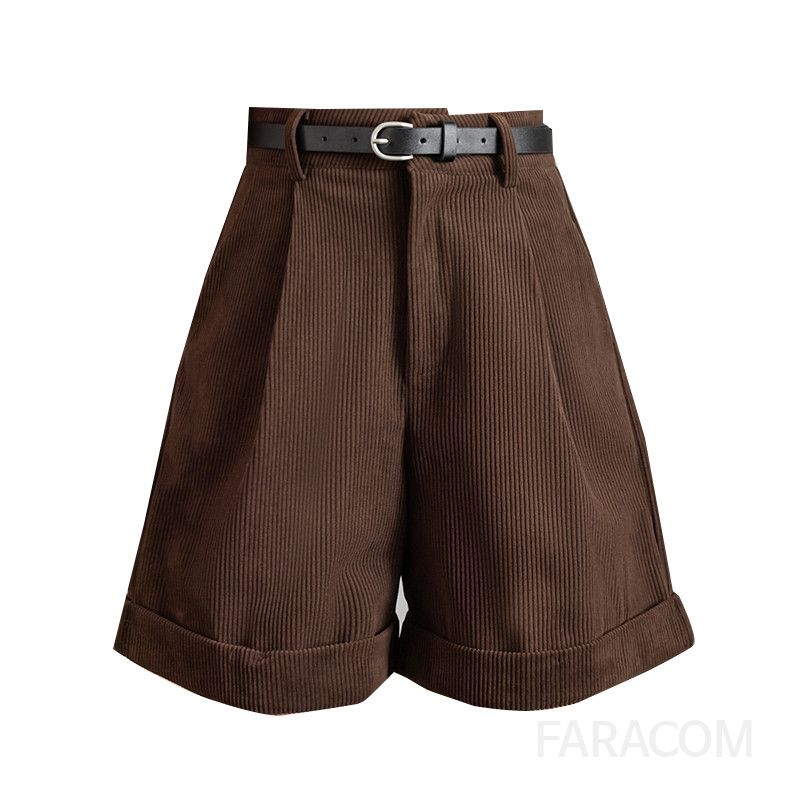 여성 코듀로이 하이웨이스트 반바지 캐주얼 스타일 슬림핏 A라인 와이드 레그 팬츠 여름 데일리 시원한 착용감 편안한 외출 및 여행용 디자인 - 상세 이미지 5