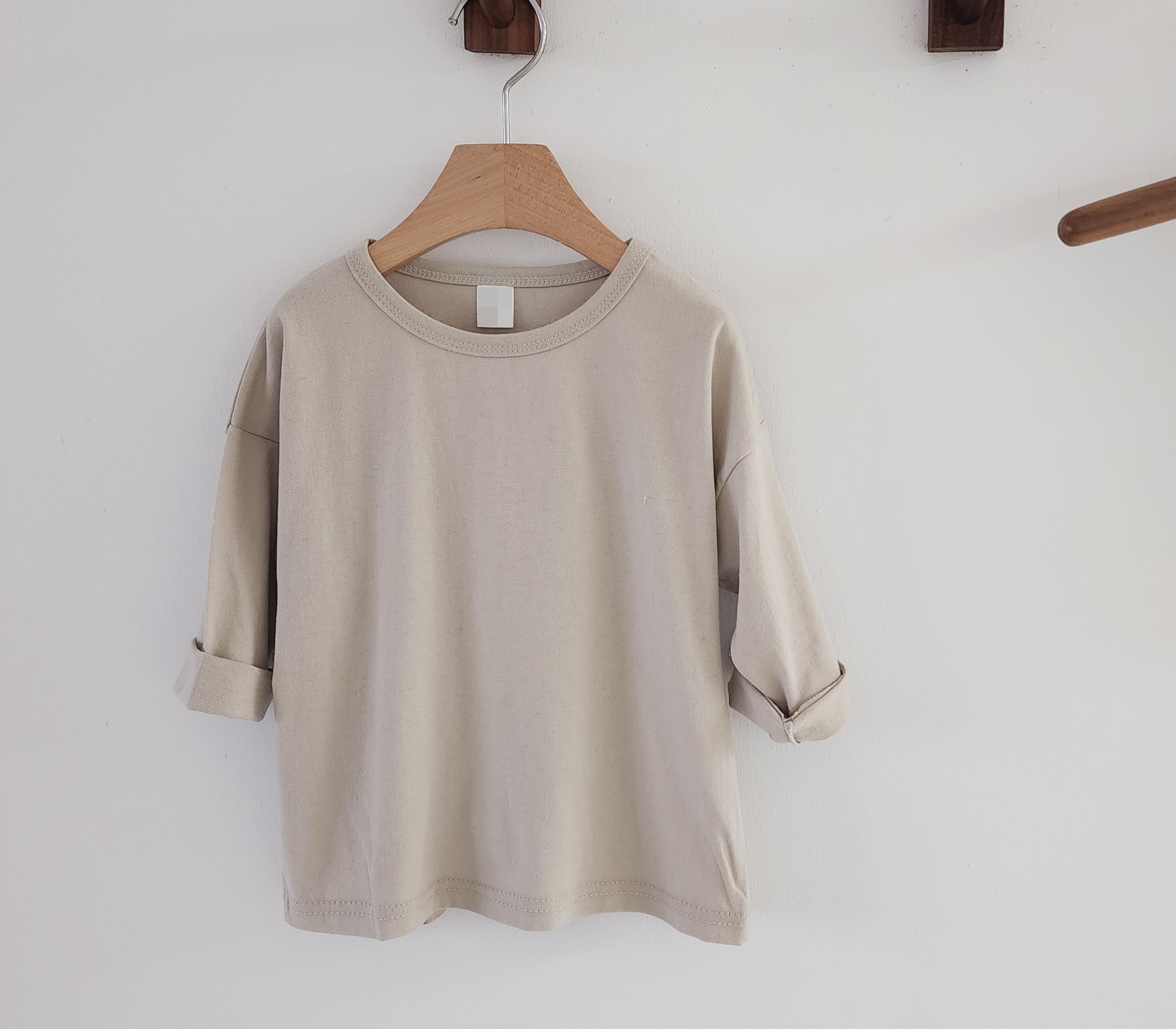 유아 아기 봄 가을 티셔츠 남아 여아 공용 데일리 무지 기본 크리미 박스티 - 상세 이미지 4