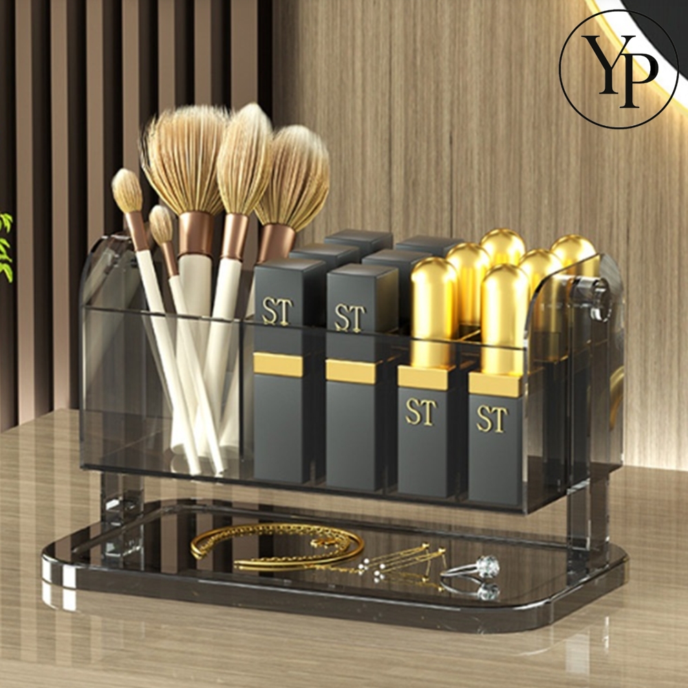 분리 수납 화장품 정리대 180도 회전 브러쉬 립스틱 방수 수납 트레이 진열대