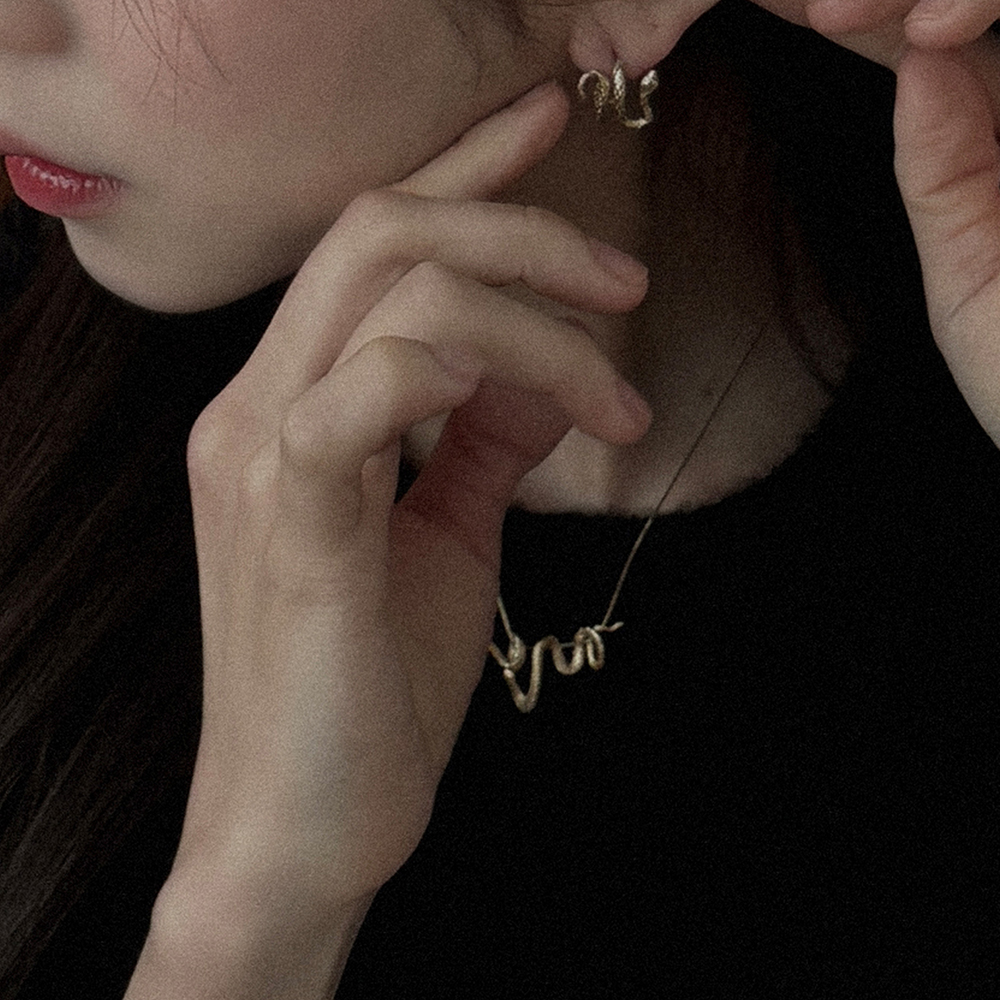 찰랑시 고급 스네이크 뱀 유니크 링 귀걸이 14k / 18k 골드 랩다이아 이미지 6