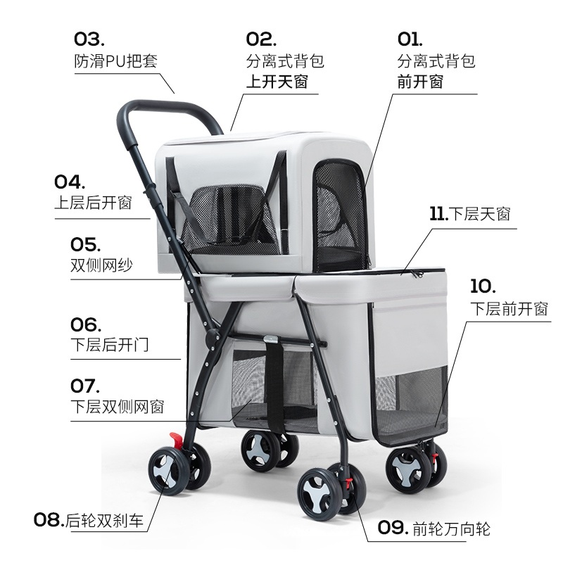 개모차 반려견 펫모차 분리형 노령견 산책 외출 접이식 폴딩 웨건 - 상세 이미지 5