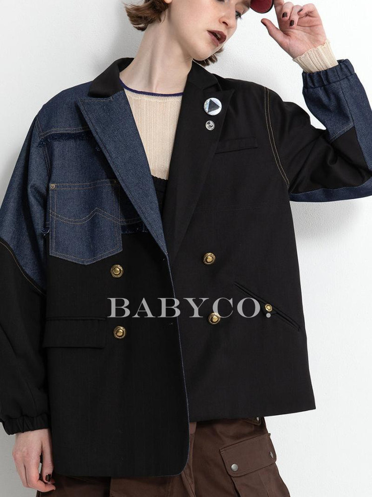 여성 가을 캐주얼 정장 자켓 블레이저 재킷 데님 패치 미니멀 일본 디자이너 BABYCO STUDIO - 상세 이미지 2