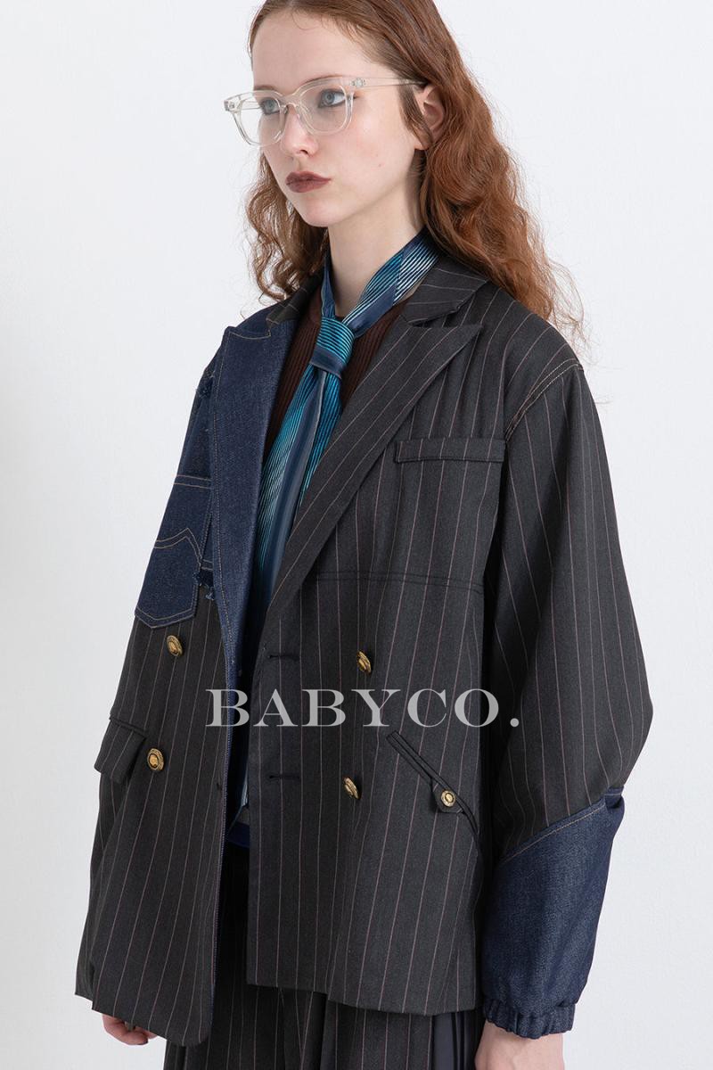 여성 가을 캐주얼 정장 자켓 블레이저 재킷 데님 패치 미니멀 일본 디자이너 BABYCO STUDIO 이미지 6