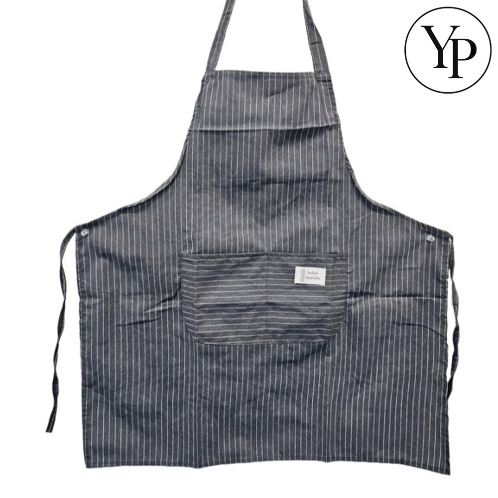 린넨 스트라이프 앞치마 H형 카페 공방 어린이집 목끈 조절 줄무늬 작업복