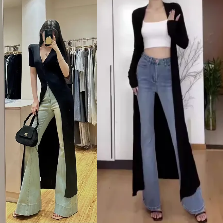 멋퀸 찰랑 쫀쫀 블랙 롱니트가디건 슬림롱가디건 로브 반팔긴팔