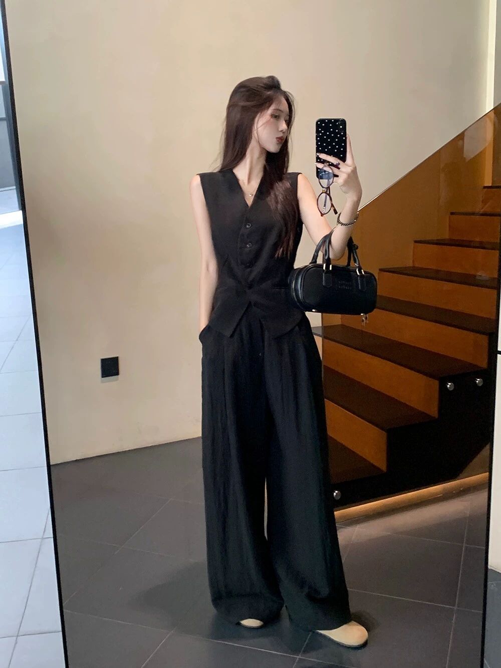린넨 올드 얇은 여름 여유로운 리넨 자켓 슬리브리스 루즈핏 긴팔 투피스 길이 시원한 여성 베이지화이트 세트 6원할인 조끼+롱팬츠 S - 상세 이미지 4