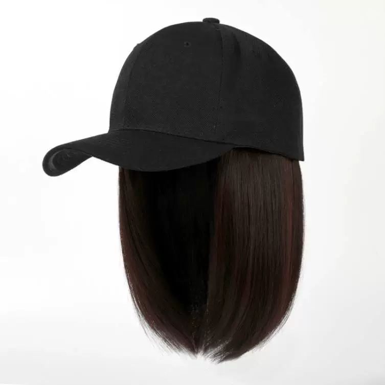 가발달린모자 캡모자 여성용 야구모자 가발 패션 J35 일체형 파마머리 검정 블랙 커스터마이즈 - 상세 이미지 4