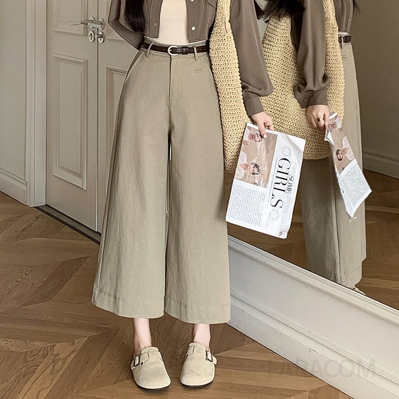 여성 하이웨이스트 코튼 와이드팬츠 슬림핏 캐주얼 바지 여름용 시원한 착용감 데일리 스타일링 루즈한 디자인 편안한 외출용 - 상세 이미지 3