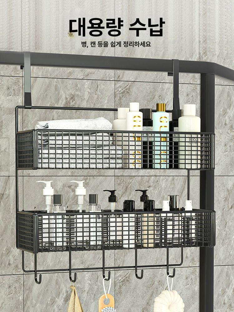 문걸이 뒤쪽 못없는 욕실 스테인레스 무타공 화장실 수건 선반 모자 수납 못필요없는 세탁실 블랙 소형 5-3cm 이하 적합 - 상세 이미지 2