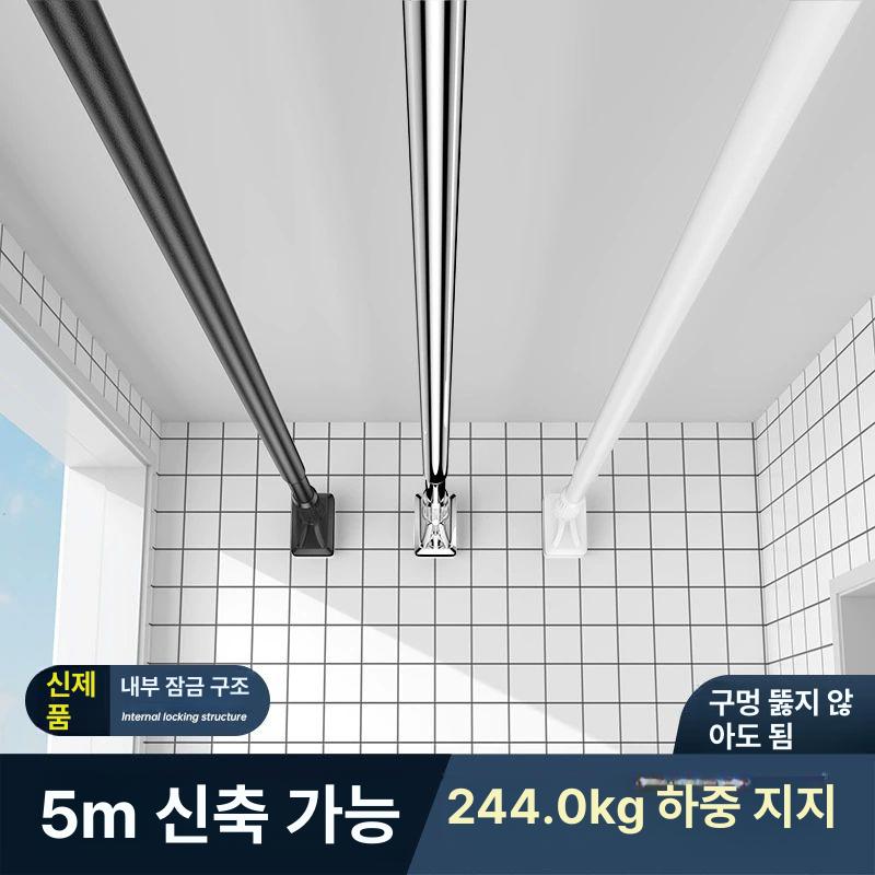 무타공 빨래 건조봉 창틀 막대 설치 커튼봉 이불 커튼 무광 발코니 베란다 건조대 옷걸이 무광 화이트 40-50cm 벽간격 적합 - 상세 이미지 3