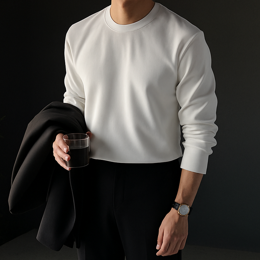 남자레이어드티셔츠 두꺼운 흰티 목안늘어나는티 어깨넓어보이는옷 LAINE긴팔 제품 이미지