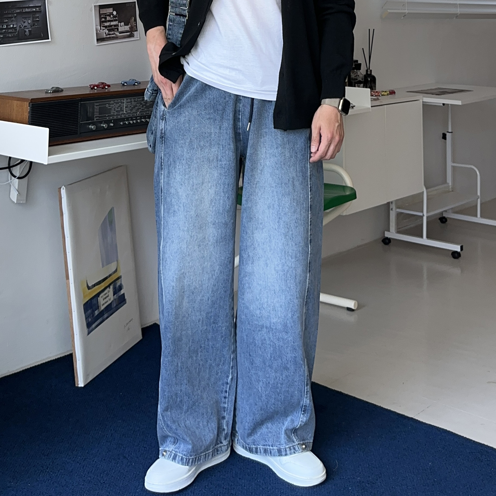 남자 청바지 빅사이즈 밴딩 데님 와이드팬츠 10부 9부 청바지 - 상품 이미지
