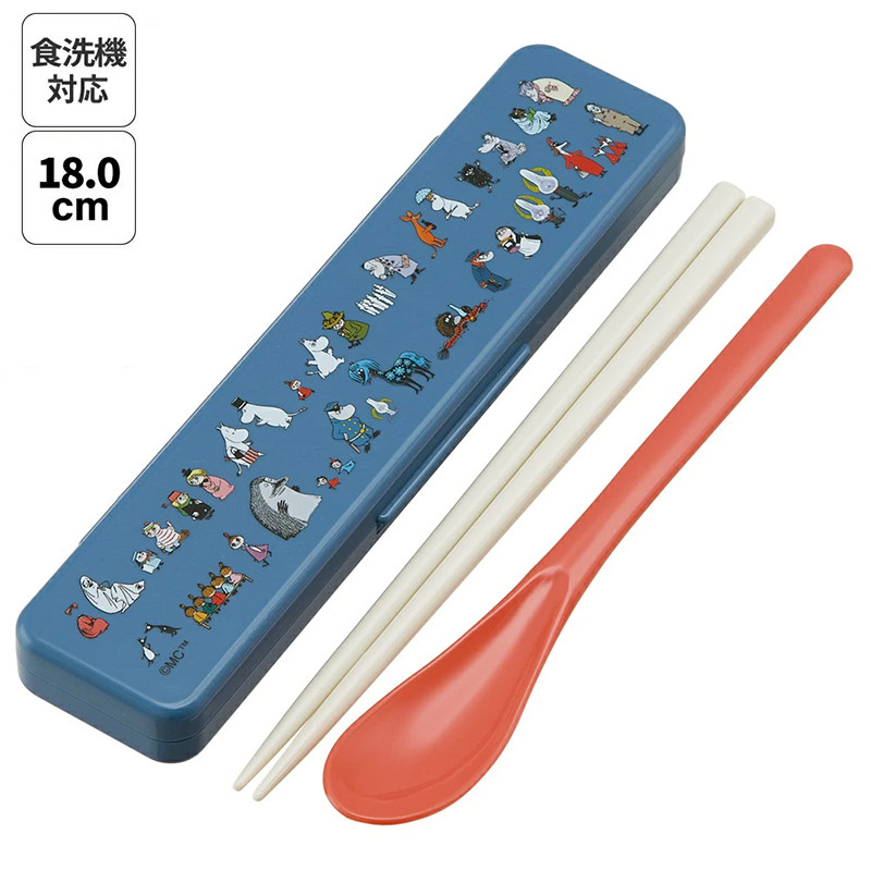 스케이터 무민 80 캐릭터 소리나지 않는 콤비세트 (스푼,젓가락,케이스) 18cm CCS3SA - 주방·식기 - 하카타몰