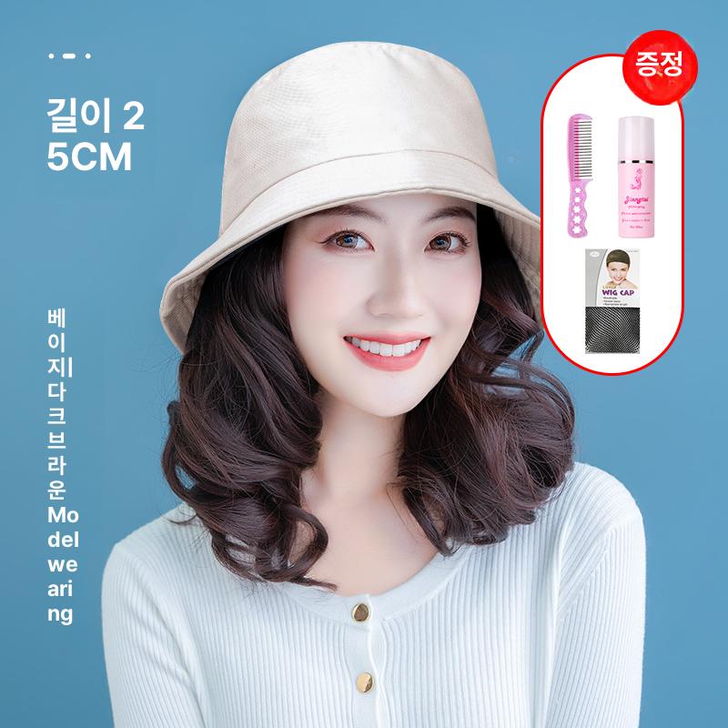 가발달린모자 항암가발 웨이브 펌 가발 모자 분리 사계절 어부모자 블랙 짧은 곱슬머리 A - 상세 이미지 5