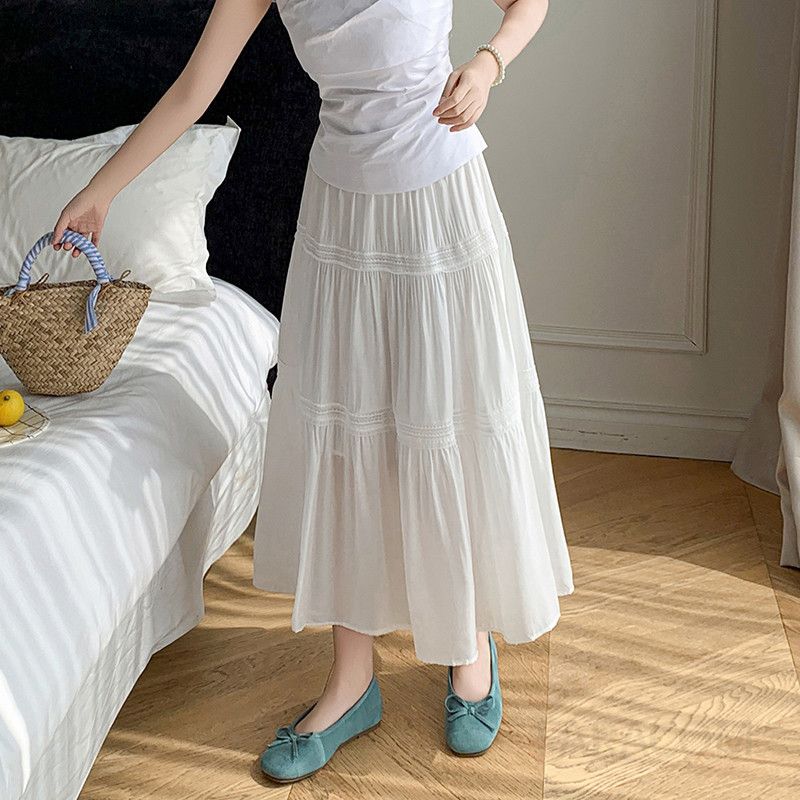 여성 레이스 롱스커트 하이웨이스트 A라인 미디 스타일 가을용 케이크스커트 슬림핏 화이트 컬러 데일리 착용감 편안한 외출룩 트렌디한 디자인 - 상세 이미지 3