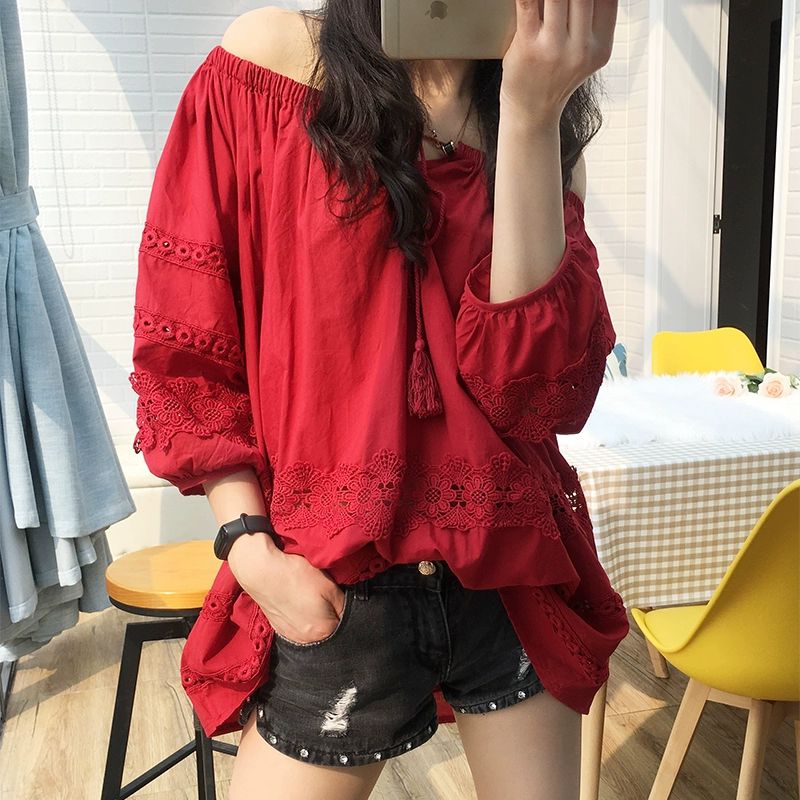 블라우스 넥 여성 시스루 루즈핏 퍼프 여름 중년 에스닉 태슬 셔링 꽃무늬 백리본 65 140cm A 프리사이즈 순면 편안하고 통기성 좋음 - 상세 이미지 5