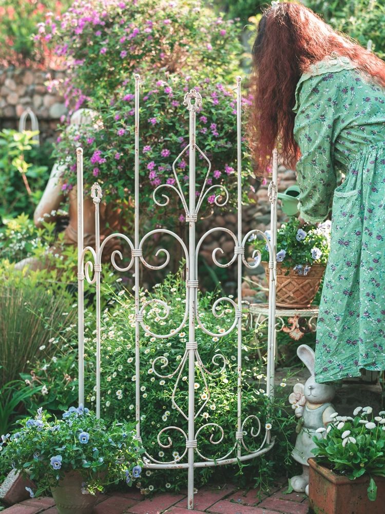 엔틱 정원 울타리 철제 식물 오벨리스크 장미아치 넝쿨 재고 안뜰 화단 복고 화이트 중간 - 상세 이미지 2
