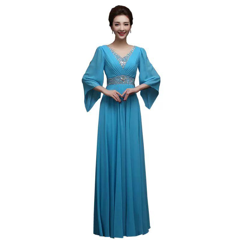 합창복 롱드레스 브이넥 롱스커트 행사 의상 공연 나팔소매 이브닝 빅사이즈 로즈레드 XXL - 상세 이미지 5