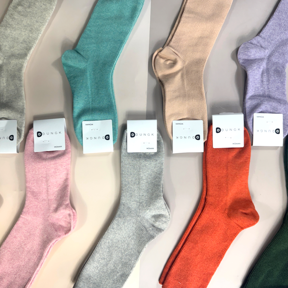 DDUNGK 국산 여자 무지 중목 장목 학생 패션 골지 양말 크루 삭스