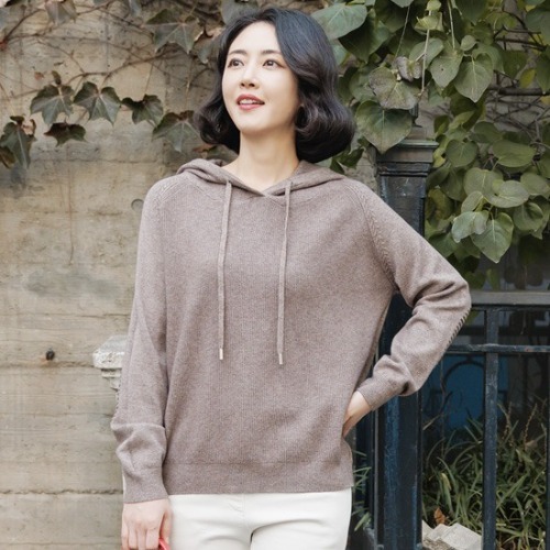 엄마옷 조이마담 T51517 패치 후드 니트 티셔츠 중년여성의류 - 메인 이미지