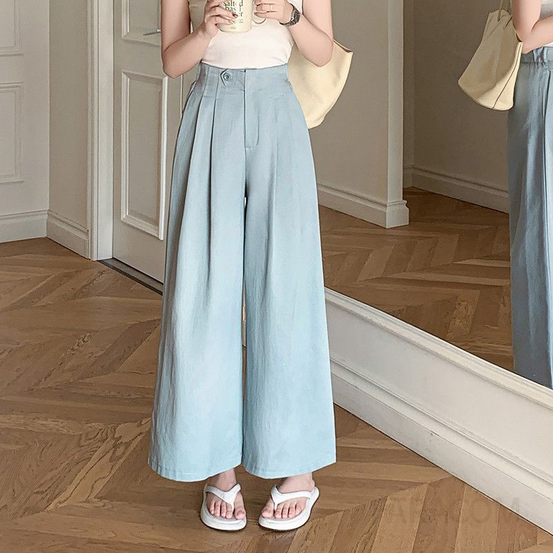 여성 하이웨이스트 와이드팬츠 코튼 소재 슬림 디자인 캐주얼 바지 루즈핏 편안한 착용감 데일리 여름용 통기성 좋은 스타일리시한 외출용 - 상세 이미지 2