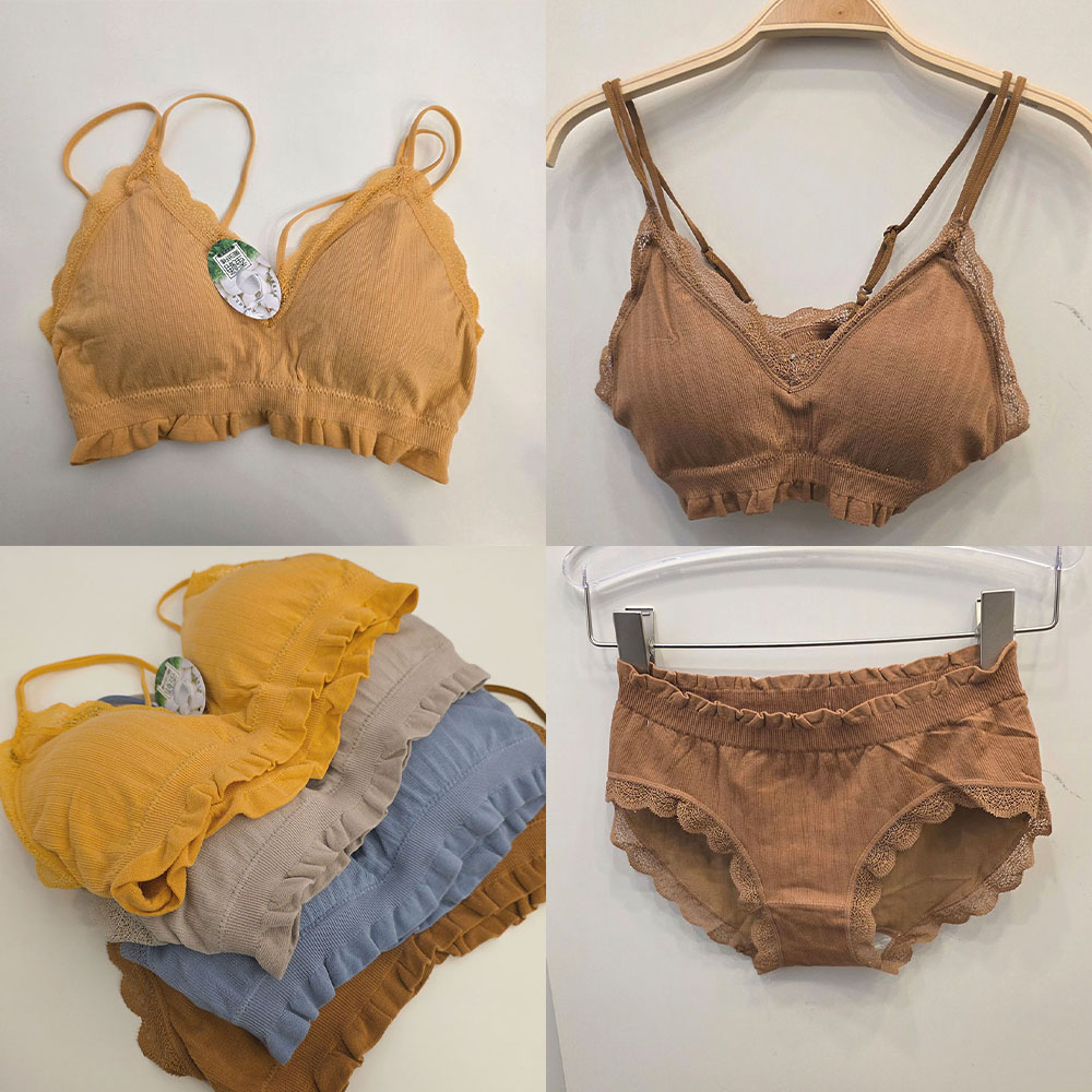 레이스 포인트 데일리 브라렛 편안한 브라팬티 세트 - 상품 이미지
