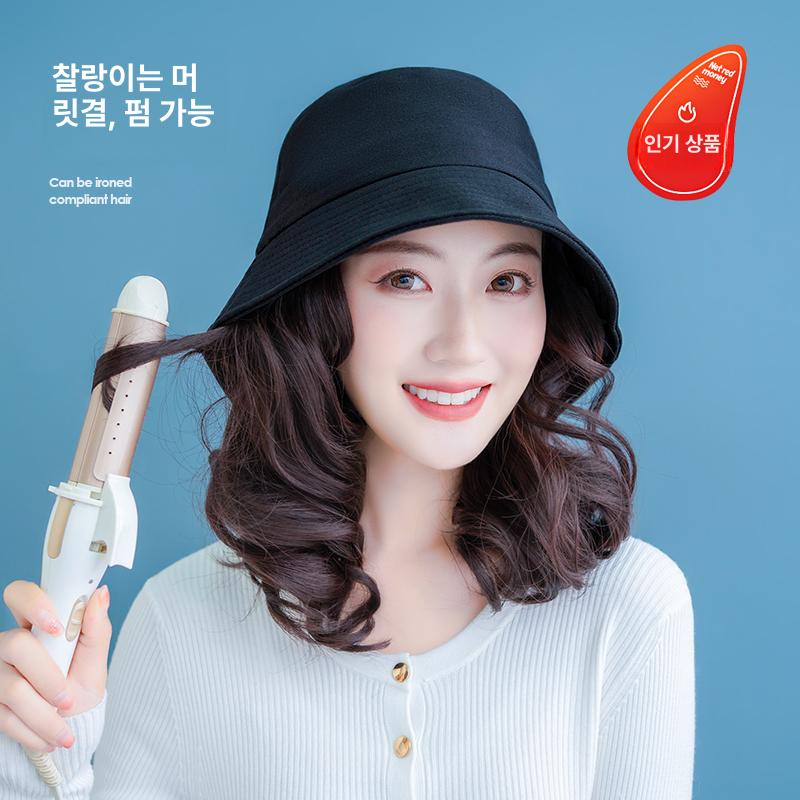 가발달린모자 항암가발 웨이브 펌 가발 모자 분리 사계절 어부모자 블랙 짧은 곱슬머리 A - 상세 이미지 3