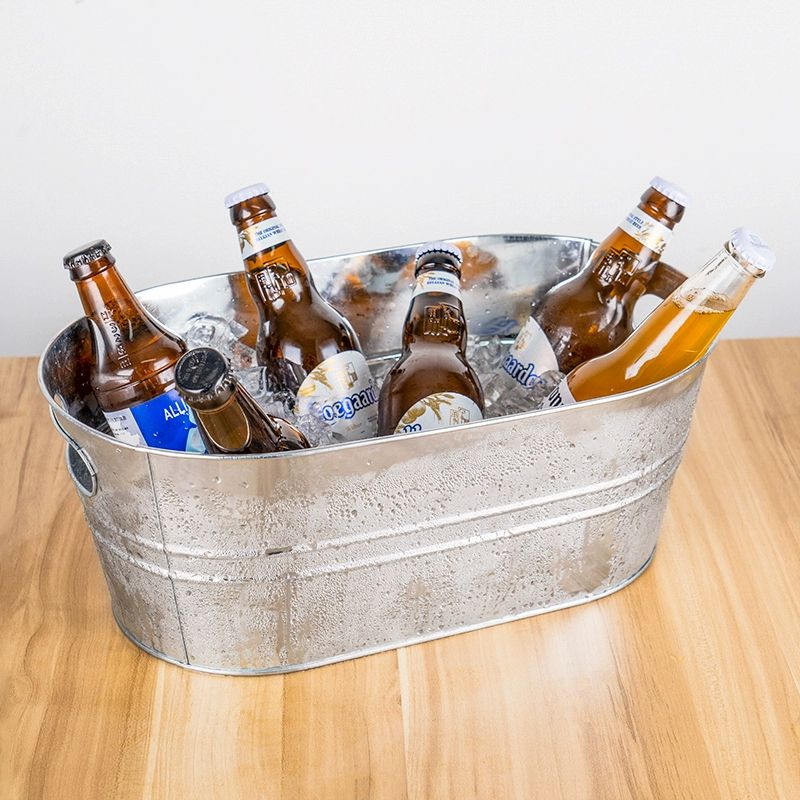 레트로 얼음 양동이 아이스 칵테일 버켓 보관함 맥주 15L 아연 도금 철제 얼음통 - 상세 이미지 3