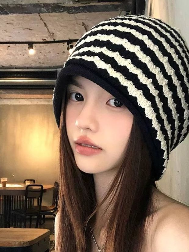 가발달린비니 모자 달린 항암가발 블랙화이트스트라이프+쿨브라운 팔로우시 - 상세 이미지 5