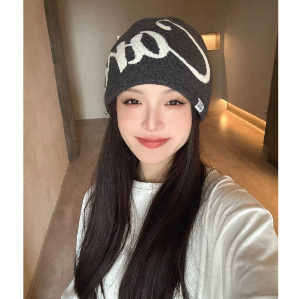 가발달린비니 항암가발 여성용 긴 머리 니트 모자 가발 분리 검정갈색 직모 글자 블랙 모자 - 상세 이미지 2