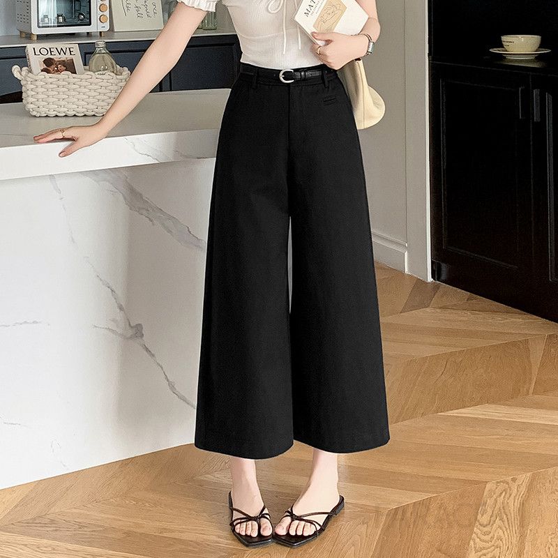 여성 하이웨이스트 코튼 와이드팬츠 슬림핏 캐주얼 바지 여름용 시원한 착용감 데일리 스타일링 루즈한 디자인 편안한 외출용 - 상세 이미지 4
