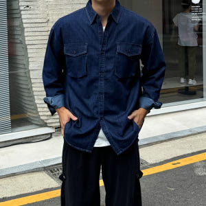 남자 퀴마 봄 여름 가을 2타입 투포켓 데님 긴팔&반팔 셔츠 남방 착용 후기 | 사이즈/핏 총정리 - 상품 이미지 3