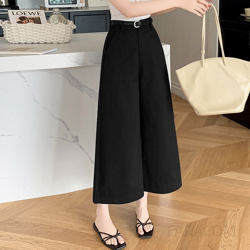 여성 하이웨이스트 코튼 와이드팬츠 슬림핏 캐주얼 바지 여름용 시원한 착용감 데일리 스타일링 루즈한 디자인 편안한 외출용 - 상세 이미지 2