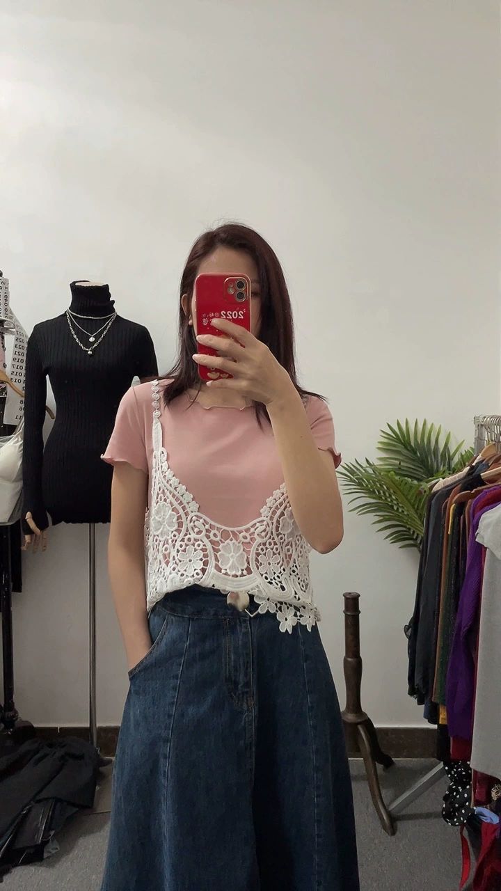 뷔스티에니트 레이스 조끼 뜨개 레이어드 시스루 라운드업 나시 원피스 여성 간절기 블랙 플러스 사이즈 - 상세 이미지 4