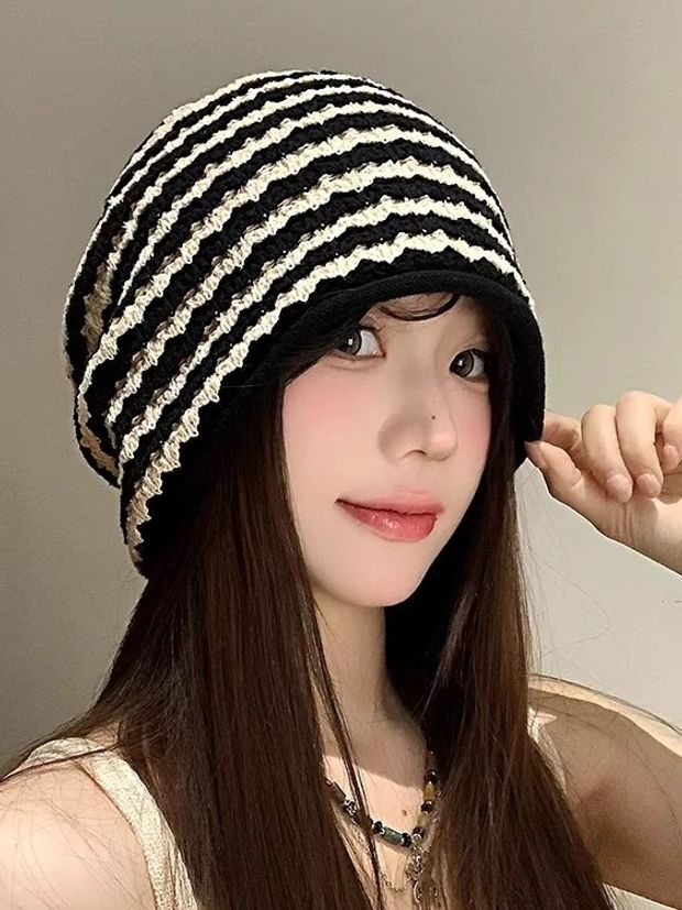 가발달린비니 모자 달린 항암가발 블랙화이트스트라이프+쿨브라운 팔로우시 - 상세 이미지 4