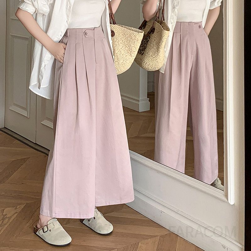 여성 하이웨이스트 와이드팬츠 코튼 소재 슬림 디자인 캐주얼 바지 루즈핏 편안한 착용감 데일리 여름용 통기성 좋은 스타일리시한 외출용 - 상세 이미지 4