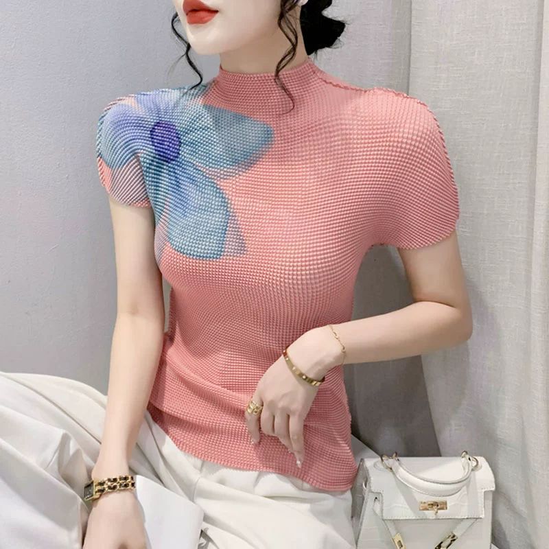 여성 라인 댄스상의 댄스스포츠 방송 사교 댄스티셔츠 핑크 S - 상품 이미지
