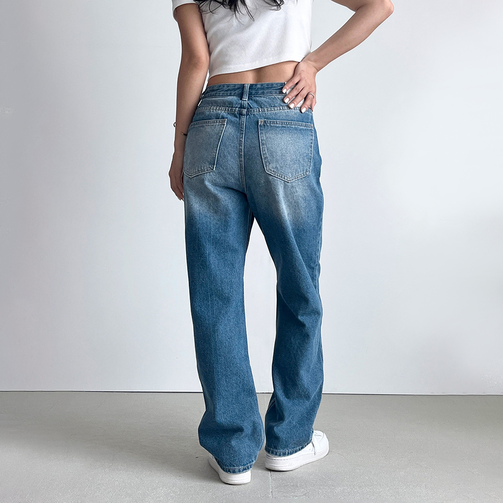 미디엄 블루 일자핏 여자 청바지 워싱 데님 503 - 상세 이미지 5