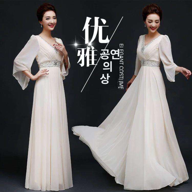 합창복 롱드레스 브이넥 롱스커트 행사 의상 공연 나팔소매 이브닝 빅사이즈 로즈레드 XXL - 상세 이미지 3